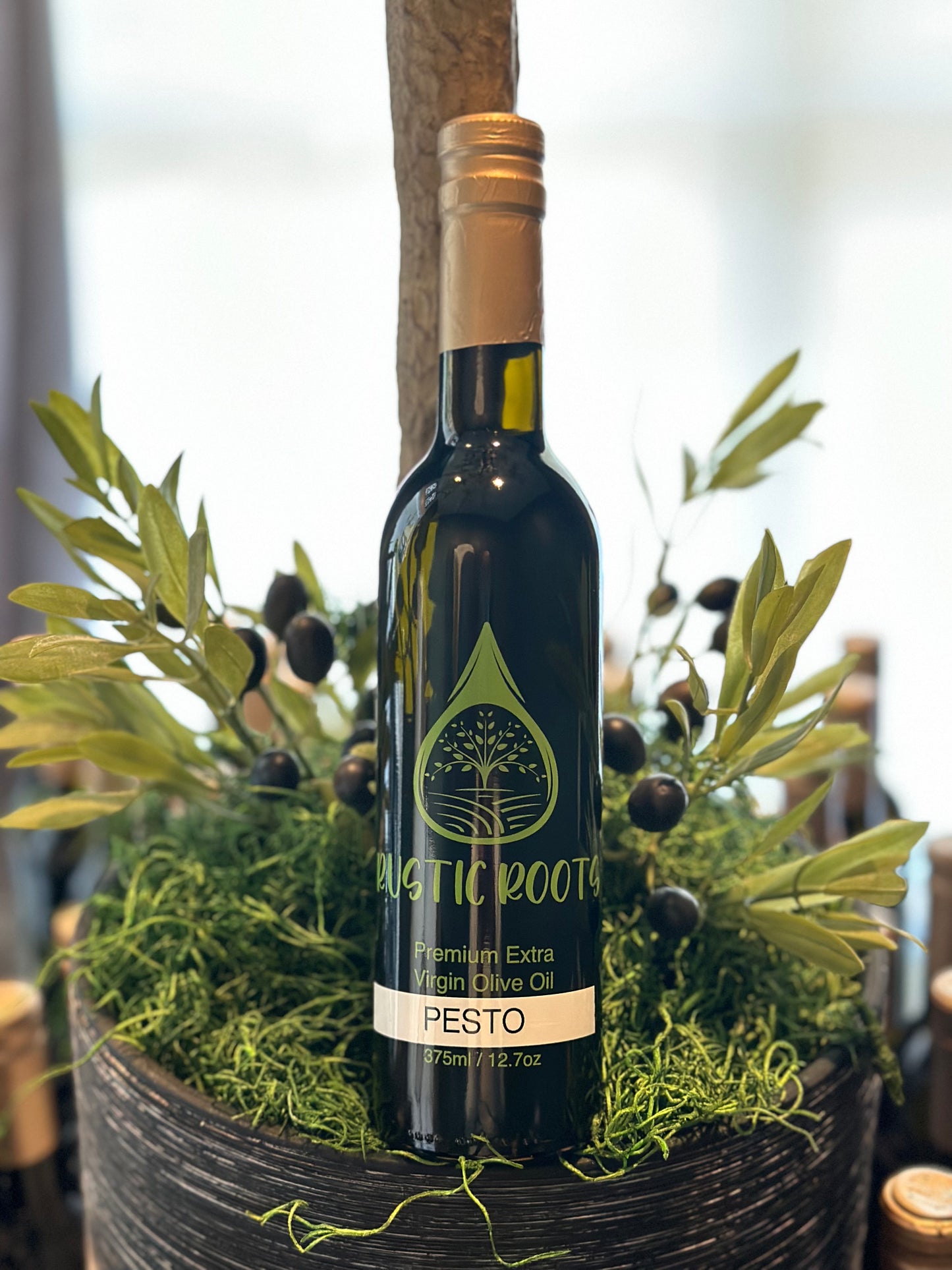 Pesto infused premium extra virgin olive oil.
